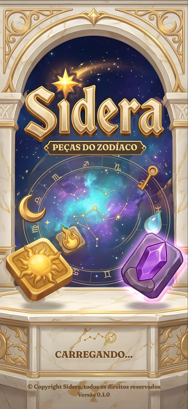 Tela de abertura de Sidera: Peças do Zodíaco